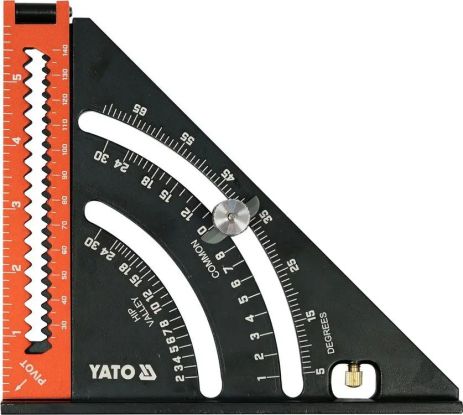 Кутник алюмінієвий зі стопкою90°-45°-45° з транспортиром Yato YT-70783