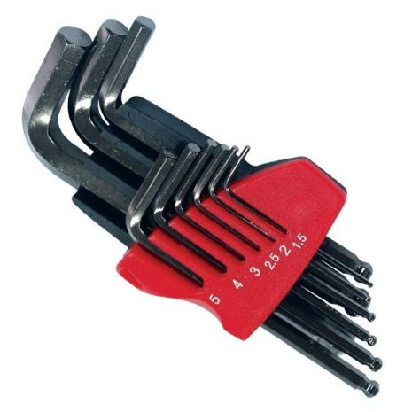 Набір Г-подібних шестигранних ключів 9 шт, з кулястим наконечником, 1,5-10 мм, Small INTERTOOL HT-1811