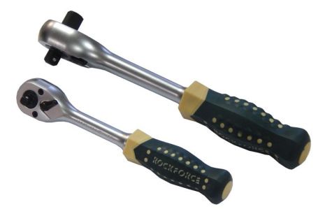Трещотка реверсивная двухсторонняя с резиновой ручкой 1/2"-3/8" 72 зубца ROCKFORCE RF-802421