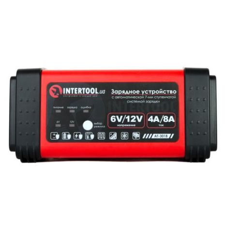 Зарядное устройство 6/12 В, 4/8 A, 230 В, LED-индикация INTERTOOL AT-3018