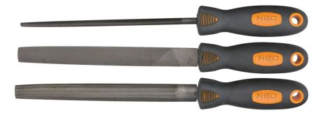 Напильники по металу, набір 3 шт., двокомпонентна рукоятка, сталь T12, зернистість 2 NEO 37-605