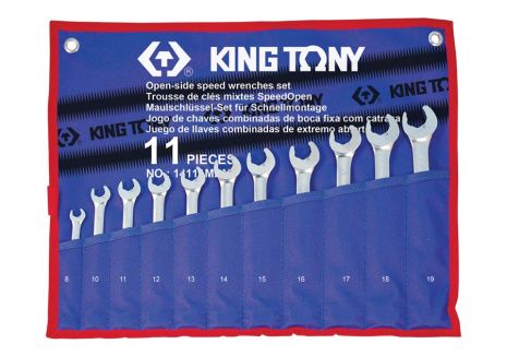 Комплект комбинированных трещоточных ключей, 8-19 мм, чехол из теторона, 11предметов KING TONY 14111MRN