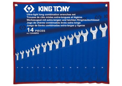 Набор комбинированных удлиненных ключей, 8-24 мм, чехол из треотона, 14 предметов. KING TONY 12A4MRN