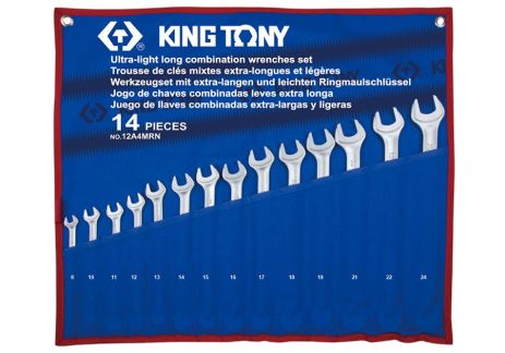 Набір подовжених комбінованих ключів, 8-24 мм, чохол з треотону, 14 предметів. KING TONY 12A4MRN