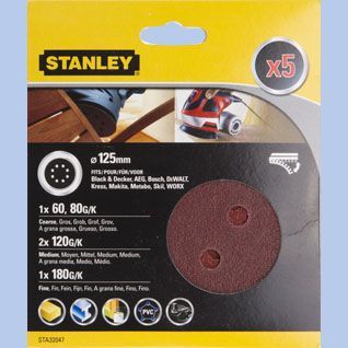 Папір шліфувальний кругла, Ø=125 мм, щільність 120 гр/мм2 - 5 шт Stanley STA32037-XJ
