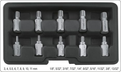 Экстракторы-насадки сломанных винтов, Ø 3-11 мм, 10 шт. Yato YT-05890