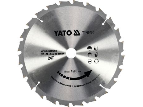 Диск пильный по дереву 315х30х3.5х2.5 мм, 24 зубца, R. P. M до 4500 1/мин Yato YT-60790