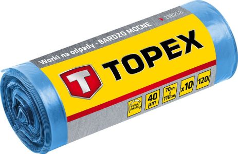 Мешки для мусора, синие 10 шт. очень крепкие, пленка LDPE Topex 23B258