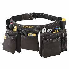 Пояс кожаный с карманами для инструмента : 4 больших, 6 малых, 2 держателя молотка и 1 - рулетки Stanley STST1-80113