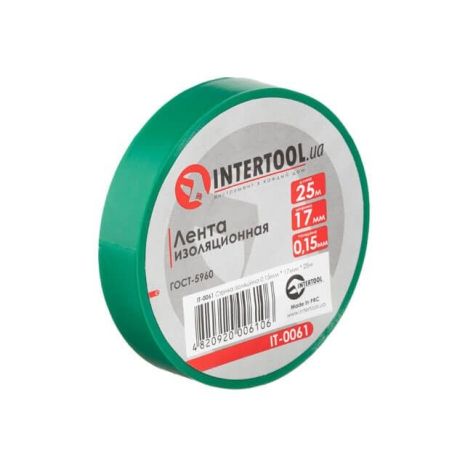 Лента изоляционная, 17 мм * 25 м * 0.15 мм, зеленая INTERTOOL IT-0061