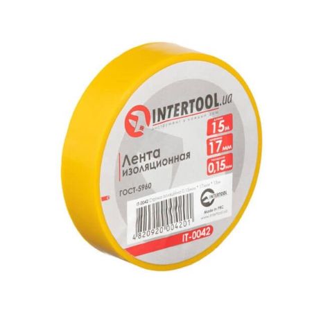 Лента изоляционная, 17 мм * 15 м * 0.15 мм, желтая INTERTOOL IT-0042