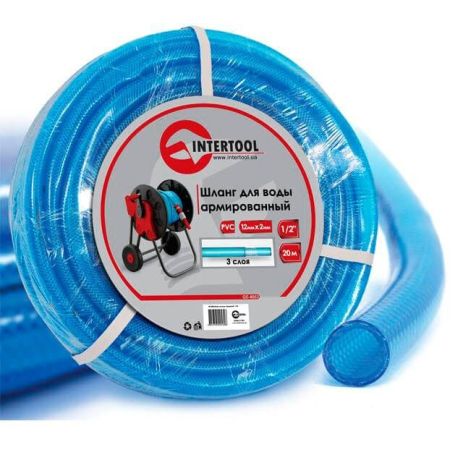 Шланг для воды 3-х слойный, 1/2", 20 м, армированный, PVC INTERTOOL GE-4053