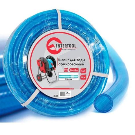 Шланг для води 3-х шаровий, 1/2", 50 м, армований, PVC INTERTOOL GE-4056