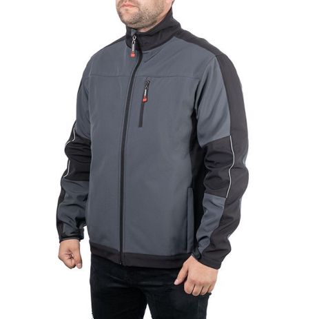 Куртка SOFTSHELL темно-сіро-чорна, тришарова, тканина стрейч 300 GSM 100D з водо-, вітрозахисту, розмір XL INTERTOOL SP-3134