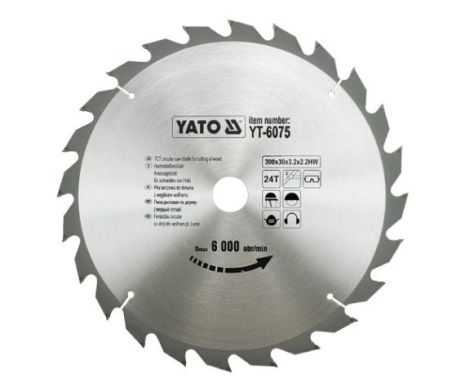 Диск пильный по дереву 300х30х3.2x2.2 мм, 24 зубца, R. P. M до 6000 1/мин Yato YT-6075