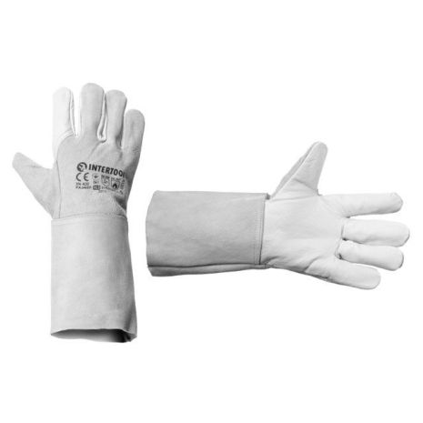 Замшева рукавичка сіра з коров'ячої шкіри, кевларова нитка, жорсткий манжет 15 см, довжина 14 " INTERTOOL SP-0010
