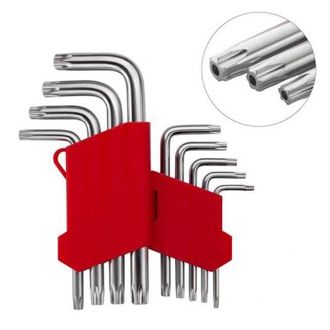 Набір Г-подібних ключів TORX з отвором 9 шт, Т10-Т50, Cr-V INTERTOOL HT-0604