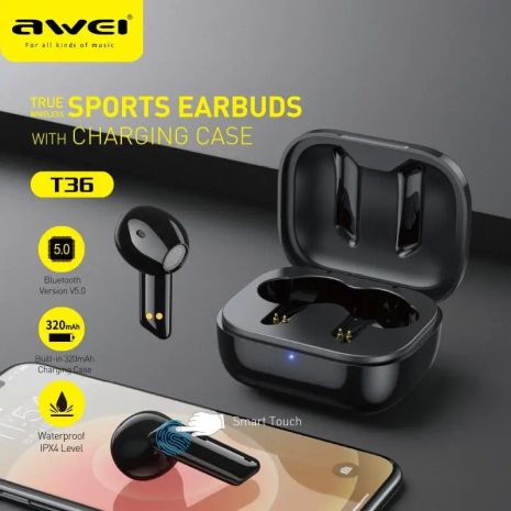 Бездротові Bluetooth навушники вкладки AWEI T36 TWS (14649ТТ)