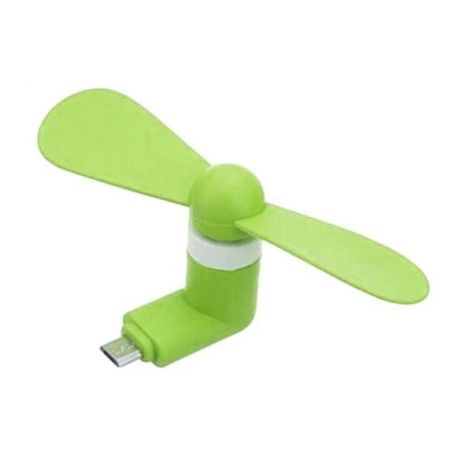 Мобільний вентилятор MicroUSB зелений, від телефону/повербанку/ноутбука та ін.