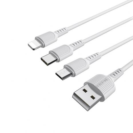 USB Borofone BX16 3-in-1 Easy IP+Micro+Type-C Белый