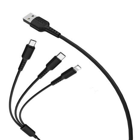 USB Borofone BX16 3-в-1 Easy IP+Micro+Type-C Чорний
