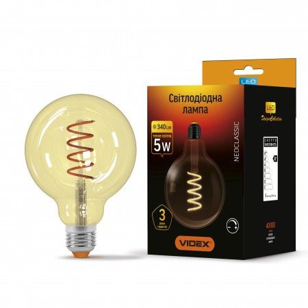 LED лампа VIDEX Filament G125FASD 5W E27 2200K 220V диммерная