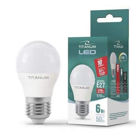 LED лампа TITANUM G45 6W E27 4100K 220V 50шт/ящ