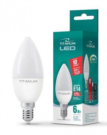 LED лампа TITANUM C37 6W E14 4100K 220V 50шт/ящ