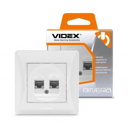 VIDEX BINERA Розетка CAT6+CAT6 двойная компьютерная белая (VF-BNSK2PC6-W) (20/120)