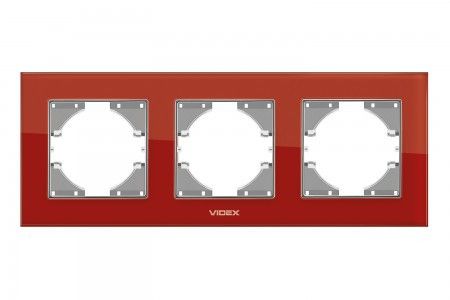 VIDEX BINERA Рамка красное стекло 3 поста горизонтальная (VF-BNFRG3H-RD) (12/96)