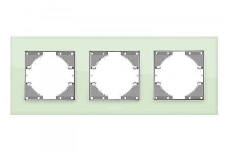 VIDEX BINERA Рамка зеленое стекло 3 поста горизонтальная (VF-BNFRG3H-GR) (12/96)