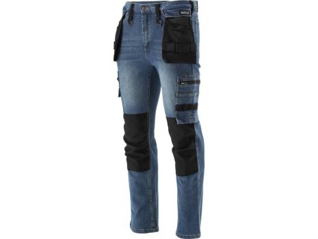 Штани робочі джинс стрейч розмір М-82-90 см, зріст-172-180 см, темно-сині, 17 кишень, 71% бав. Yato YT-79051