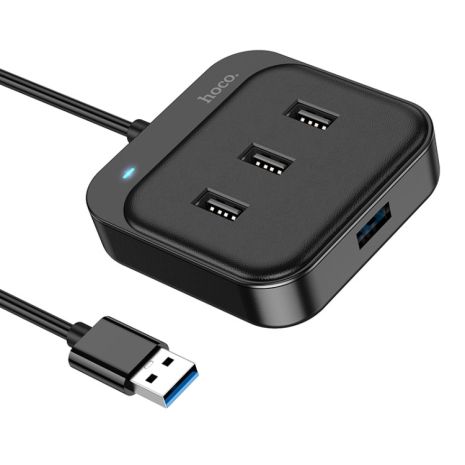 USB концентратор Hoco HB31 Easy конвертер 4 в 1 (USB в USB3.0+USB2.0*3) (L=1.2M) Чорний