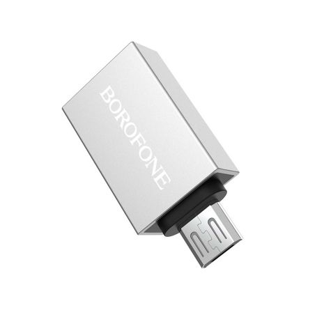 Адаптер перехідник Borofone BV2 MicroUSB to USB 3.0 (F) сріблястий