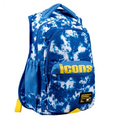 Шкільний рюкзак YES, два відділення, один фронтальний карман, бічні кишені, розмір: 48*38*13 см, синій Icons