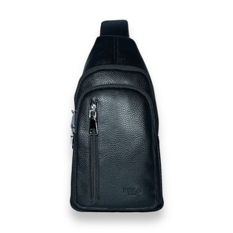 Слинг Polo, кожа, два отделения, один фронтальный карман, внутренние карманы, размер: 30*17*6 см, черный