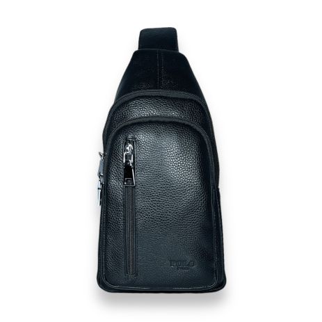 Слінг Polo, шкіра, два відділення, один фронтальний карман, внутрішні кармани, розмір: 30*17*6 см, чорний