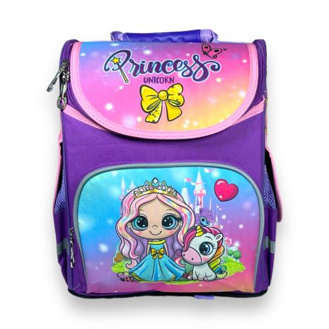 Школьный рюкзак Space для девочки, одно отделение, боковые карманы, размер 33*28*15см с принцессой и единорогом