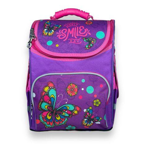 Школьный рюкзак Space для девочки, одно отделение, боковые карманы, размер: 33*28*15см, фиолетовый с бабочками