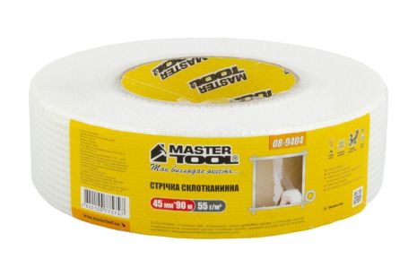 Стрічка склотканинна самоклеюча 45 мм 90 м 8х8 55 г/м² MASTERTOOL 08-9404