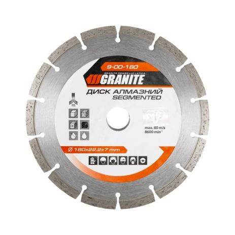 Диск алмазный GRANITE SEGMENTED 180х2.4 мм 22-24% 8600 об/мин MASTERTOOL 9-00-180