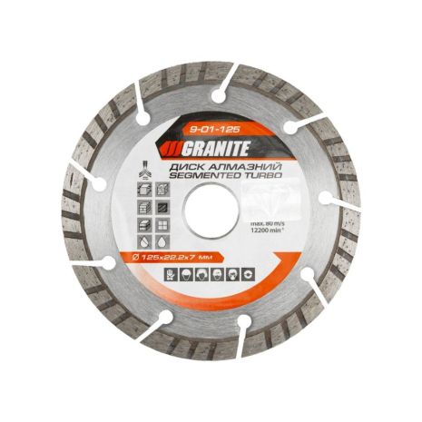 Диск алмазный GRANITE SEGMENTED TURBO 125х2.2 мм 22-24% 12200 об/мин MASTERTOOL 9-01-125