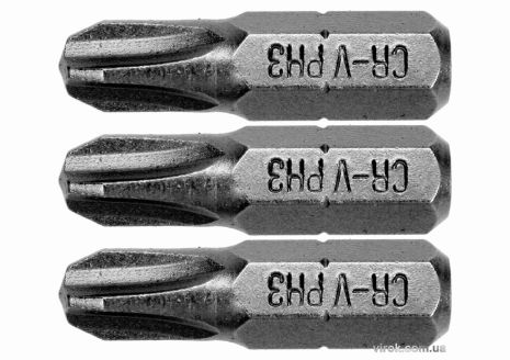 Насадка викруткова STHOR "Phillips" PH3 x 25 мм HEX 1/4" Cr-V 3 шт Vorel 65454