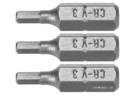 Насадка викруткова STHOR "HEX" H3 x 25 мм HEX 1/4" Cr-V 3 шт Vorel 65501