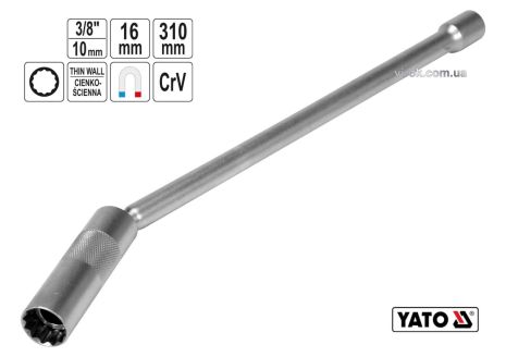 Ключ для свічок запалювання дванадцятигранний магнітний 3/8" М16 x 310 мм Cr-V Yato YT-08164
