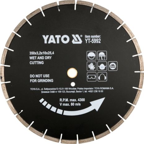 Алмазный круг для станка 350 мм х 25,4 мм Yato YT-5992