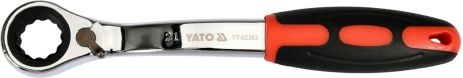 Ключ накидной, изогнутый с трещоткой : М21, HRC 42-48, Cr-V, с эргономичной прорезиненной ручкой Yato YT-02383