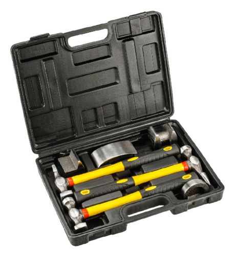 Набор инструмента для жестянщика рукоятки из стекловолокна, 7 шт., 3 молотка + 4 мини-наковальни, чемоданчик для транспортировки. Topex 02A025