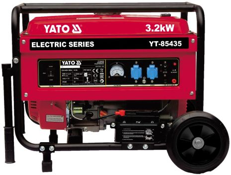Генератор тока бензиновый: P=3.2 кВт, U=230V AC и 12V DC, расход-1.45 л/ч, бак-15 л Yato YT-85435