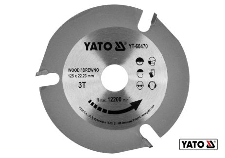 Диск пильний по дереву Ø125 x 22.23 x 3.8 мм 3 зубця R.P.M до 12200 1/хв Yato YT-60470